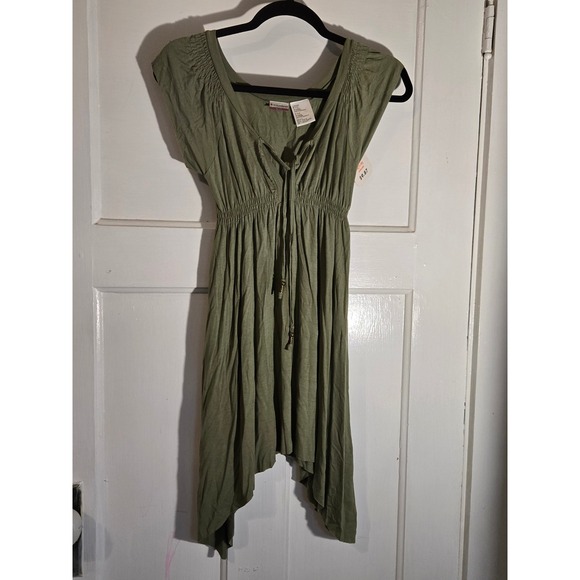No Boundaries Tops - No Boundaries Dark Cilantro Green Handkerchief Hem Tunic Top Dress Juniors M 7-9
